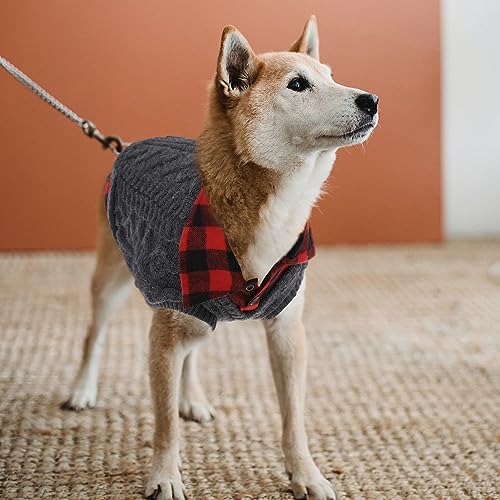 CITÉTOILE Winter Dog Jumper for Dogs, Classic British Plaid Shirt Collar, Fake Two Pieces Warm Knitted Dog Sweater for Puppy Dog Cat, Pet Clothes Outfit for Christmas/Halloween, Grey, S - Image 6