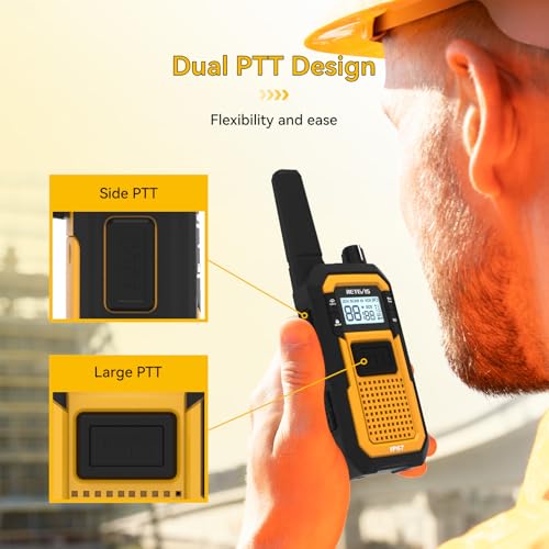 Image of Retevis RB48 Heavy Duty IP67 Waterproof-Walkie Talkies,Covers up to 300,000 Square Foot-Business 2 Way Radios for Manufacturing Warehouse Construction Jobsite-Radios and 6-Way-Charger Bundle (20 Pack)