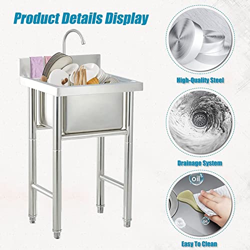 Fregadero comercial de 1 compartimento independiente de 60x60x90 cm para lavandería 5