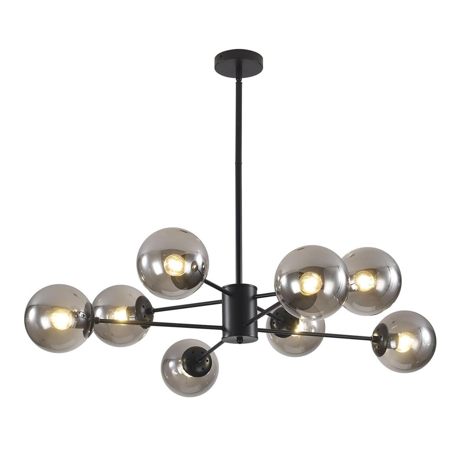 LYMSXAZOU Chandelier Glass Globe Mid Century Modern Pendant Lights Black Ceiling Hanging Light Fixture With Smoke Gray Shade Chandeliers For Kitchen Island Living Dining Bedroom (Color