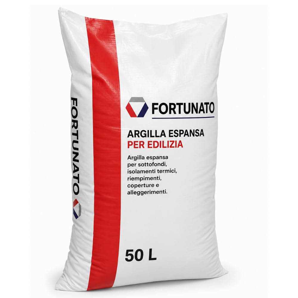 FORTUNATO Argilla Espansa per Edilizia, Isolante Termoacustico, Granulometria 8-20 mm, 50 L, Materiale Naturale Riciclabile