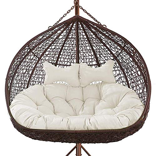 Fordecore 2 Person Hanging Egg Chair Cushion, Swing Chair Cushion with Pillow Thicken Egg Seat Cushion Indoor Outdoor Patio Hanging Egg Hammock Seat Cushion Hanging Basket Chair Cushions (White)