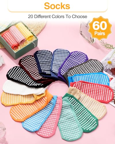 Chuarry 60 Pairs Cotton Yoga Socks Non Slip Skid Sticky Socks for Women Elderly Hospital Pilates Ballet Barre3
