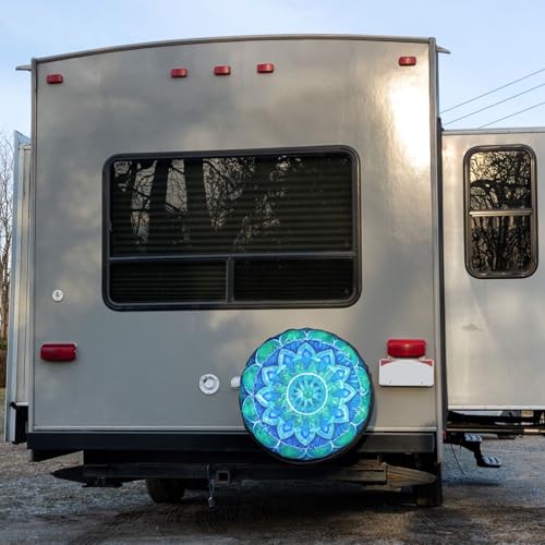 Image of Abstract Blue Mandala of Vishuddha Chakra Spare Tire Cover Dust-Proof Wheel Tire Cover Fit Trailer, RV, SUV and Many Vehicle 17 Inch
