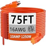 Huanchain - Cabo de extensão externo calibre 16/3 de 23 m, à prova d'água, ao ar livre, resistente ao frio, cabo de extensão flexível, 10A 1250W 16AWG SJTW, cabo elétrico resistente 3