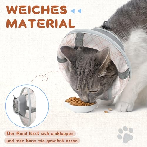 Supet weicher Katzenkegel-Halskragen,Luftgewebe-Katzen-Erholungskegel nach Operation um Lecken zu verhindern, einstellbar, atmungsaktiver Katzenhalskegel als Alternative für kleine Kätzchen und Katzen