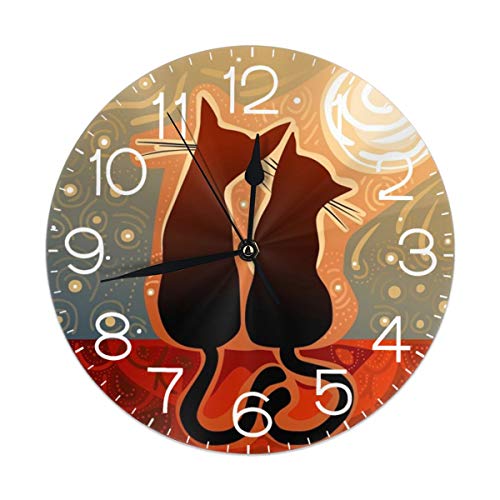 Dujiea Cat Fall in Love with Moon Round Wall Clock Silent Non Ticking Battery Operated 9.5 Inch for Student Office School Home Decorative Clock Art