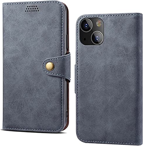 Protection iPhone 14 Plus en cuir synthétique gris au design élégant et épuré
