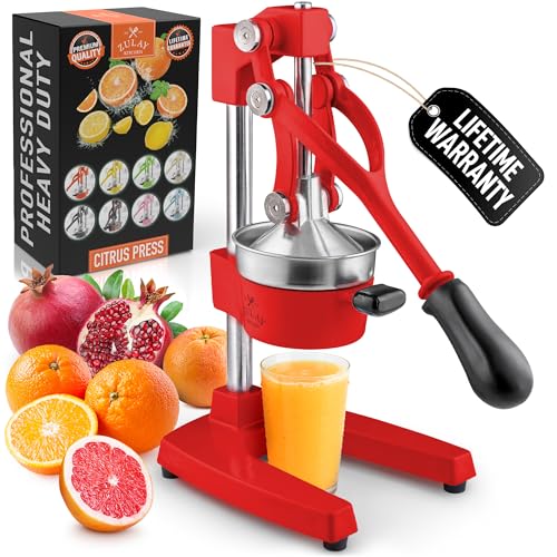 Image of Zulay Kitchen Cast-Iron Orange Juice Squeezer - Heavy-Duty, Easy-to-Clean, Professional Citrus Juicer - Durable Stainless Steel Lemon Squeezer - Sturdy Manual Citrus Press & Orange Squeezer (Red)