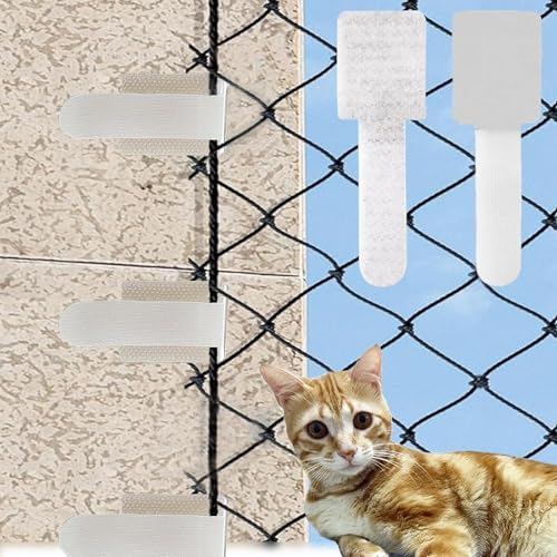 JUGGPENG 60 Stück Outdoor Adhesive Hooks Klebehaken Außen für Katzennetz Balkon Fixierung für Balkonnetz für Katzen Ohne Bohren Katzenschutznetz (Ohne Katze Netz)