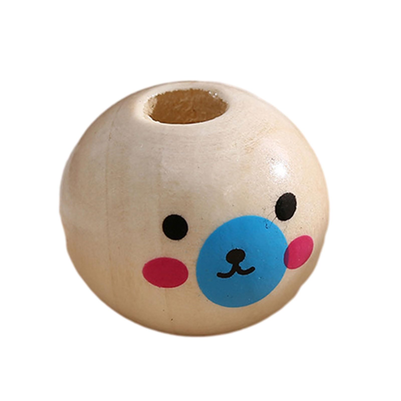 Tsophreniq 100x / Set 20mm Animal Round Beads Wooden Beads with Face Wooden Ball with Hole for Necklace Jewelry Making
