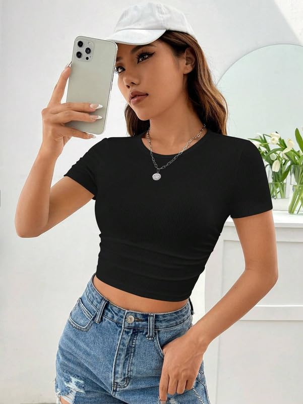 Image of Niren Enterprise Apple Short Sleeve Ribbed Modal Women Crop top, Pack of 1