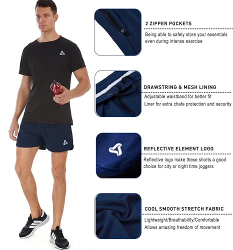 SILKWORLD Men's Running Stretch Quick Dry Shorts with Zipper Pockets(Pack of 2,3)4