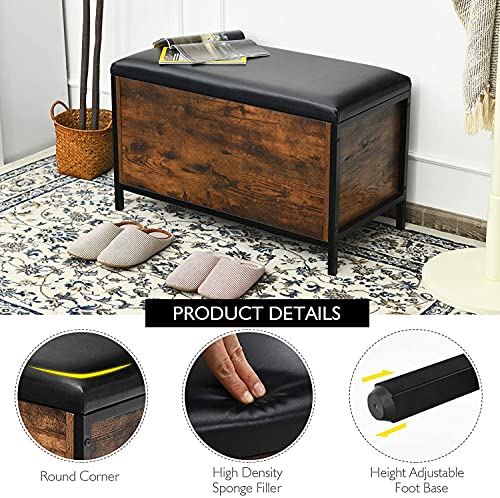 Shoe-Storage-Bench-with-lid-Bed-End-Bench-wPadded-Seat-PU-Leather-Flip-Top-Storage-Ottoman-Entryway-Storage-Stool-for-Bedroom-Hallway-Living-Room-Entryway-Vintage-Brown Shoe Storage Bench with lid Bed End Bench wPadded Seat PU Leather Flip Top Storage Ottoman Entryway Storage Stool for Bedroom Hallway Living Room Entryway Vintage Brown