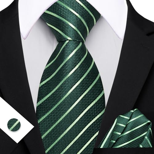 Image of Barry.Wang Plaid Ties for Men Silk Necktie Handkerchief Cuff Links Set