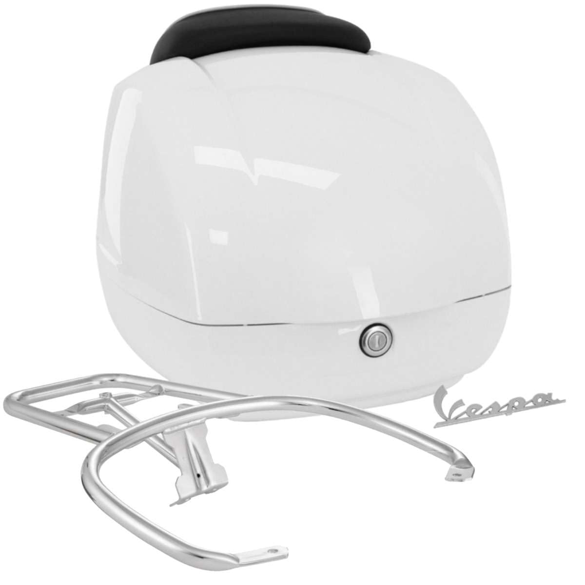 Generico Topcase komplett mit Gepäckträger kompatibel mit Vespa GTS GT GTV weiß von 2006 bis 2024 Komplettset