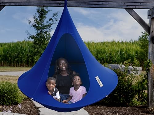 Image of Double Cacoon Hanging Chair for Two - Cozy Indoor /Outdoor Hammock with Polyester Canvas, 440 lb Capacity, Includes 18ft Rope & Carabiner