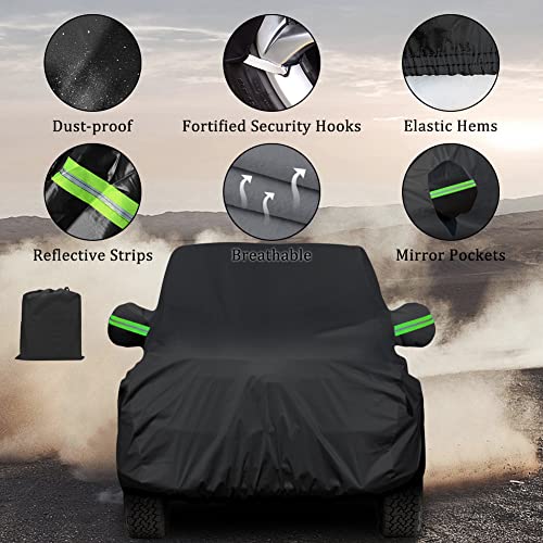 Image of Car Cover for Bronco 2021-2022 4 Door 210D Waterproof 6 Layers Car Cover Custom All Weather Protection for Automobiles Indoor Outdoor Full Cover Fit up SUV ORV to 198 inch x 86 inch x 78 inch, Black