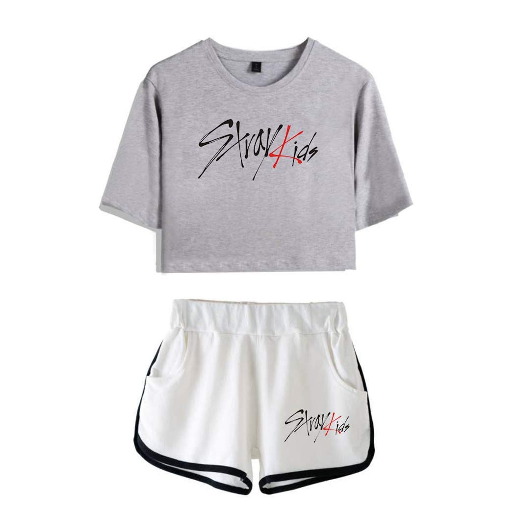 FlyselfKpop Stray Kids T-Shirt Tracksuits Two-Piece Crop Tops+Shorts Set Bang Chan Changbin Hyunjin Felix Seungmin Jeongin Jisung Minho Woojin