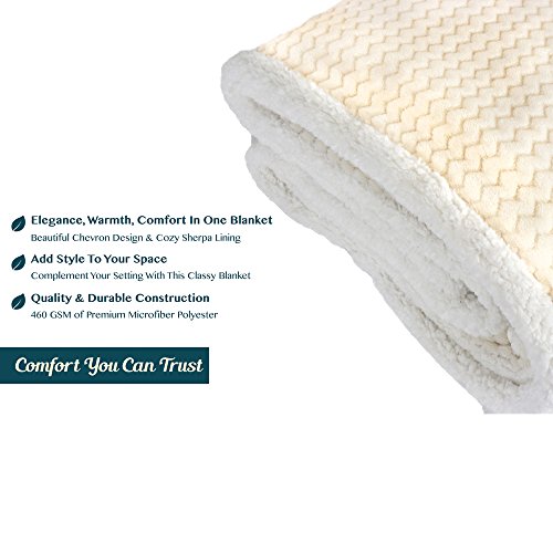 Pavilia Sherpa Blanket Throw For Couch Sofa Bed | Cream Ivory Super Soft, Plush Chevron Throw Fleece Blanket | Zig Zag Fuzzy Fluffy Decorative Blanket Microfiber, 60X80 #TOP5
