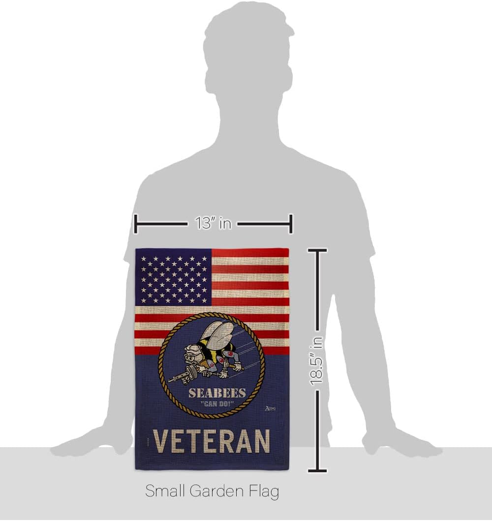 US Seabees Veteran Flag Burlap Armed Forces Navy USN Tapestry Official United State American Military Memorabilia Banner Garden Remembrance Wall Retire Outdoor Yard Memorial Veteran Gifts Made in USA