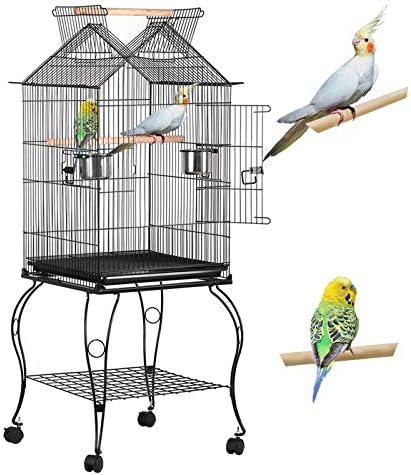 Yaheetech Bird Cage Stainless Steel Black Cage with Wheels Stand ...