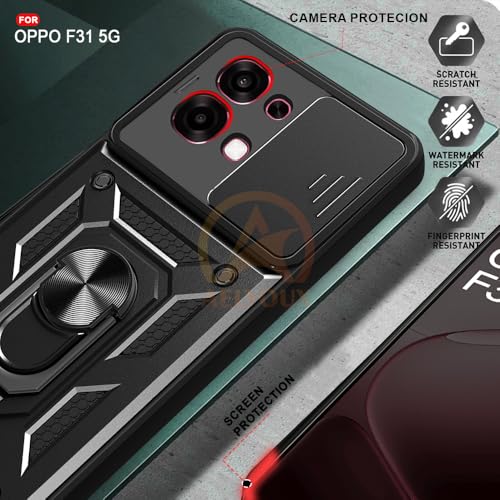 Image of Armor Bumper Back Cover Case for Oppo F31 5G Rotating Camera Cover, Ring Holder & Kickstand | Heavy Duty & 360 Degree Protection Oppo F31 5G Back Cover (Black)