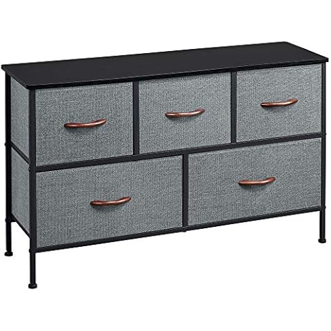 Yaheetech Chest of Drawers, Fabric Storage Dresser 5 Drawers Vertical Chest with Spacious Wooden Tabletop & Sturdy Metal Frame for Bedroom, Living Room, Closet, Nursery, Hallway, Dark Grey Cover
