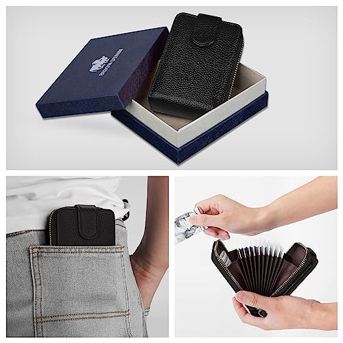 Bison Denim Card Case Wallet Leather Pocket Wallet Rfid Blocking Credit Card Organizer Zip Card Holder For Women Men (Black) #TOP5