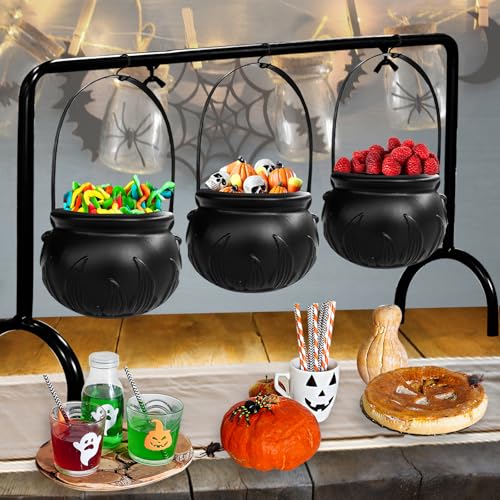 Halloween Cauldrons Serving Bowl Decor,Set of 3 Hanging Black Pla...