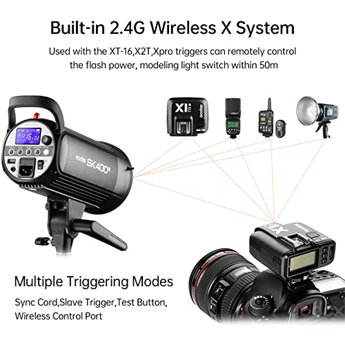 Godox 800Ws 2 Pack Sk400Ii 2.4G Speedlite Studio Flash Strobe,Gn65 5600K Monolight Bowens Mount Kit For Photography With Xt-16 Transmitter,Softboxes,Light Stands,Reflectors,Umbrellas, Carrying Case #TOP2