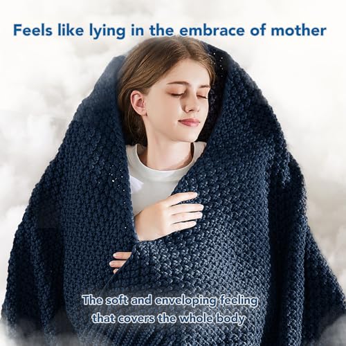 Topcee Knitted Weighted Blanket - 60"x80" 20lbs Queen Size Cooling Chunky Knit Heavy Blanket for Adults Cable Yarn Knit Decorative No Beads Soft Cozy and Cooling Weighted Throw Machine Washable