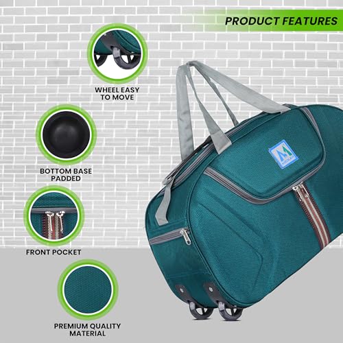 Image of M MEDLER Jerry Duffle Bag | Waterproof Strolley Duffle Bag | 2 Wheel Duffel Bag | Luggage Bag with Adjustable Strap - (Turquoise)