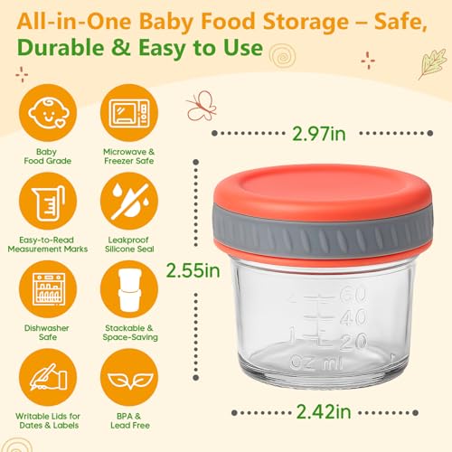 Tronco Glass Food Storage Jars with Lids (4 oz, 8-Pack) – Baby Food, Breast Milk, Snacks, Puree, Reusable Small Containers for Meal Prep & Spice Storage, Freezer, Microwave, Dishwasher Safe