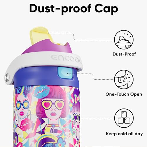 Image of ENCOOL Leakproof Insulated Water Bottle with Straw Dual-Sip Water Bottle Bag-Safe Design for Work, Commute & Gym - Keeps Drinks Cold All Day, 24 oz, Neon Sweetheart