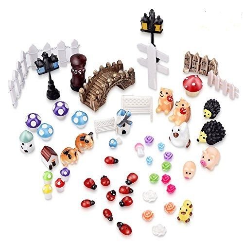 eBoot Garden Miniatures Ornaments Kit for DIY Fairy Garden Dollhouse Decoration, 56 Pieces