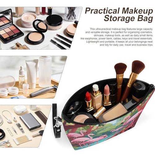 Bolsa de maquillaje de piel sintética con flamencos, ideal para organizar cosméticos en tus viajes 4