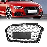 KARPAL Front Bumper Grille Fit for 2017-2020 Audi A3 8V RS3 Style Honeycomb Mesh Gloss Black No/ACC