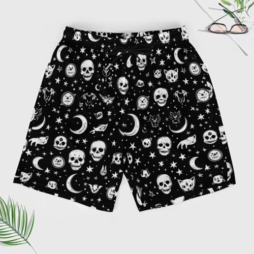 Skull Cat Moon Gothic Mens Swim Trunks Quick Dry Beach Shorts with Compression Liner and Pocket3