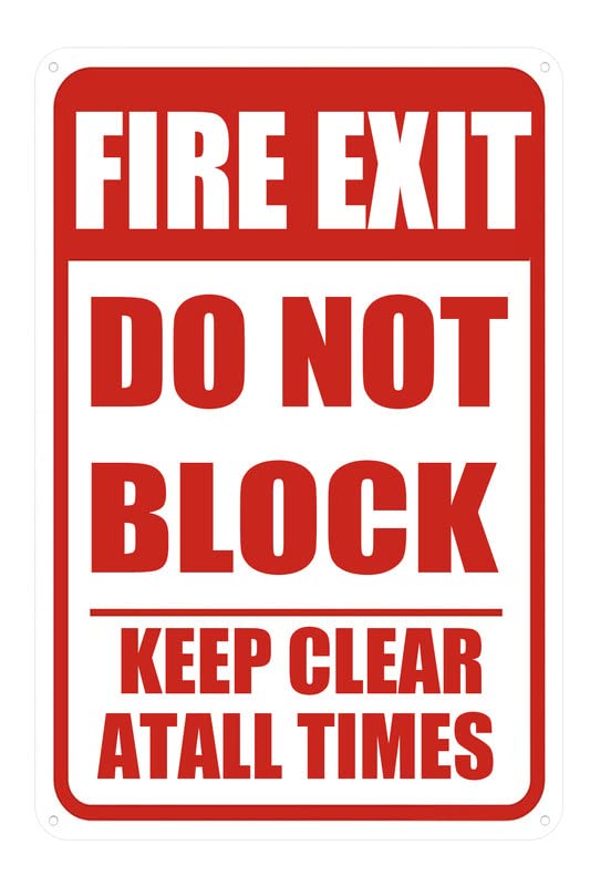 Fafush Fire Exit Sign, Do Not Block Door Signs, Keep Clear At All Times Sign, Rust Free, Weather/Fade Resistant, Easy Mounting Vintage Wall Art For Stairs Home Store Market 8x12 Inch