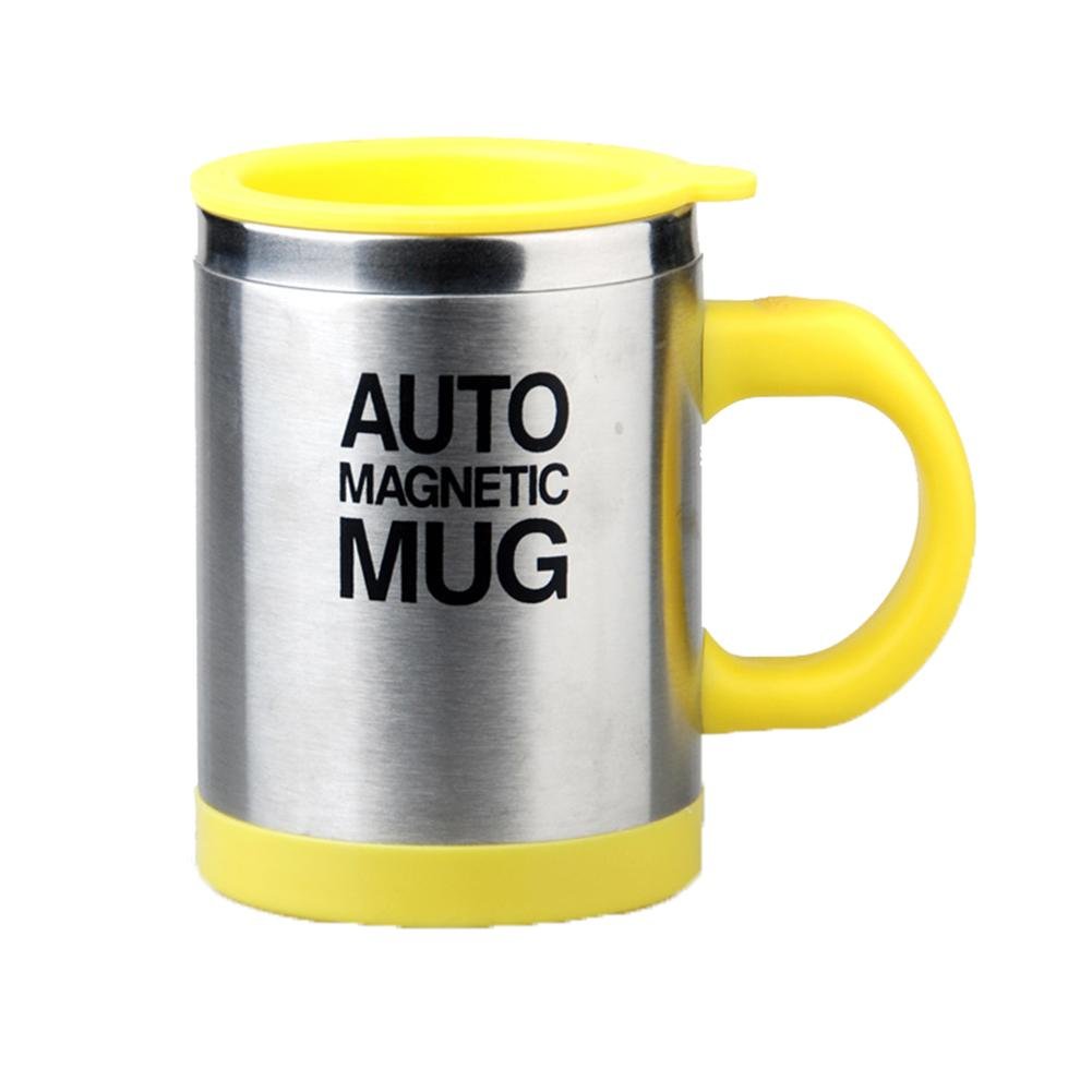 Auto Accessories New Version Novelty Stainless Plain Automatical Electric Lazy Self Stirring Mug Thermal Office Travel Mug Beverage Drink Coffee Tea Cup Mixing Mug 400ml, Yellow, 450ml