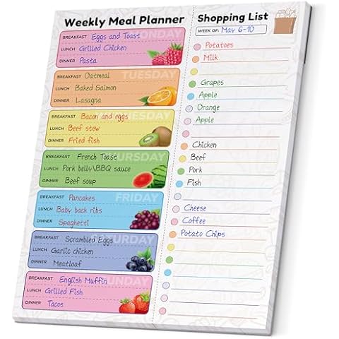 Zoe Deco Weekly Meal Planner (Fruit, 8.5 x 11”), Magnetic Notepad for Refrigerator, Weekly Menu Planning Pad for Family, 52 Easy Tear-Off Sheets for Grocery/Shopping Lists Cover