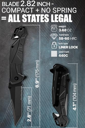 Tactical-Legal-Knife-for-Men-28-Inch-Tanto-Serrated-Blade-Small-Black-Pocket-Knife-Glass-Breaker-Seatbelt-Cutter-Cool-Folding-Knives-for-Camping-Work-EDC-Mens-Birthday-Gift-Ideas-6620-B