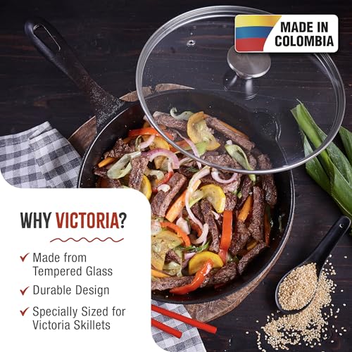 Image of 9.5-Inch Glass Lid for Victoria Round 10-Inch Cast Iron Skillet or Pan, Custom Made for Only Victoria Brand, Internal Diameter 9.5-Inch, External Diamter 10 Inch