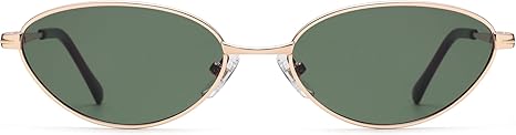 Retro Oval Cat Eye Sunglasses for Women, Vintage Metal Frame with Spring Hinge, Trendy Fashion Glasses AP3730, Gold/Green