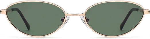 Retro Oval Cat Eye Sunglasses for Women, Vintage Metal Frame with Spring Hinge, Trendy Fashion Glasses AP3730, Gold/Green
