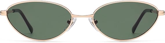 Retro Oval Cat Eye Sunglasses for Women, Vintage Metal Frame with Spring Hinge, Trendy Fashion Glasses AP3730, Gold/Green