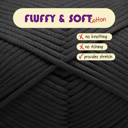 Image of Soft Yarn - Crochet & Knitting Yarn, Beginner Yarn with Easy-to-See Stitches, 3 Pack of 250 Yds Amigurumi Yarn, Cotton-Nylon Blend Tshirt Yarn, Worsted Weight Yarn 4, Black Yarn