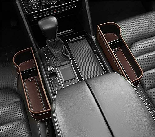 RUIX Asiento De Coche Side Slit Storage Box PU Funda De Cuero Coins Holder Organizer Pocket para Monedero Phone Cigarette Keys Cards,Brown