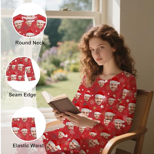 Custom Face Pajamas Sets,Personalized Pajamas with Photo for Women Men, Customized Pjs Sleepwear Gifts for Christmas3